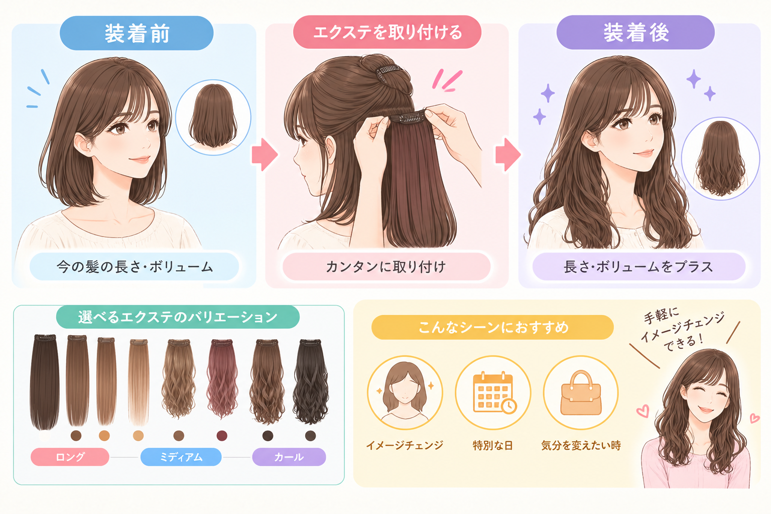 簡単に楽しむヘアエクステ変身ガイド